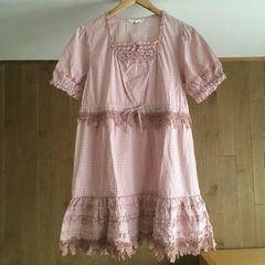 Emily temple cute ピンクチェック柄 シャーリング半袖ワンピース