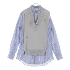 Maison Margiela (メゾンマルジェラ) ニット切り替え 襟付き長袖ストライプシャツ ブルー/ホワイト S51DL0394のサムネイル
