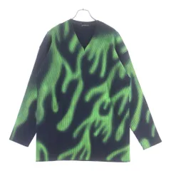 BALENCIAGA (バレンシアガ) 20SS GREEN FLAME WOOL KNIT 599685 T1555 グリーンフレイム Vネック長袖ニットセーター ダークネイビーのサムネイル