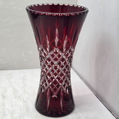 ボヘミア ガラス工芸 細工 花瓶 レッド B2331 - メルカリ