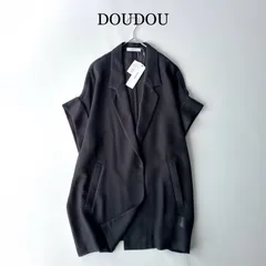 タグ付 人気 DOUDOU ドゥドゥ メッシュ半袖ジャケット / チャコールグレー フリーサイズ / 近年モデル 春 夏 ゆったり ハーフスリーブ テーラードジャケット 大人カジュアル