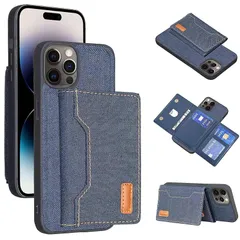 【新品】 【Anrek】互換性 APPLE iPhone 13 PRO MAX 6.7 inch 用 デニムケース カード収納 縄掛（ダークブルー）アイフォン13プロ マックス (6.7インチ) 背面カバー 両用 磁石吸着 名刺入れ 分離式 取り外し自由 