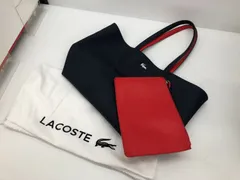 【美品】 LACOSTE ラコステ ANNA バッグ トートバッグ 肩掛け ネイビー レザー ロゴ ポーチ付き リバーシブル 保存袋付き