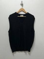 MHL.リネン混 ニットベスト ジップアップ ブラック L マーガレット 
