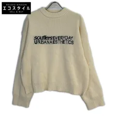 Scuffers　スカッファー　ホワイト×ブラック ロゴ刺繍 モックネックニット　XL
