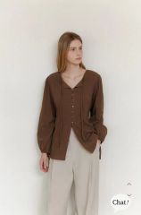 新品タグ有り☆plage別注アトリエフランセ☆2WAYブラウス☆ブラウンA
