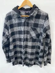 タ247⚫︎SUNRISE KINGDOM⚫︎サンライズキングダム⚫︎ヴィンテージ⚫︎長袖シャツ⚫︎チェック柄⚫︎フード付き⚫︎メンズ⚫︎sizeM⚫︎黒×グレー