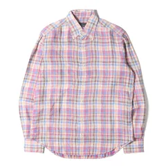 GUY ROVER ギローバー 12300 × UNITED ARROWS マドラスチェック ボタンダウン リネン シャツ (1111-343-6535) / MADE IN ITALY ピンク系M