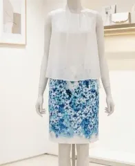 SOUP(スープ) ロマンティックフラワー シフォン バイカラー ミニ ONE PIECE 55 白 ブルー