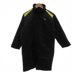 プーマ PUMA 美品 ベンチコート 中綿 150 黒 ブラック 黄色 イエロー スタンドカラー 長袖 ロング丈 /MX ■ECF004