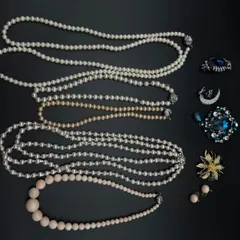 【中古】本珊瑚　ネックレス　イヤリング　パールネックレス　　ブローチ　セット