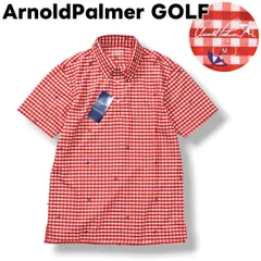 【新品未使用】 【タグ付き】 アーノルドパーマー ゴルフ ArnoldPalmer GOLF 半袖 ポロシャツ サイドスリット ロゴ プリント 刺繍 M ギンガムチェック 総柄 レッド メンズ