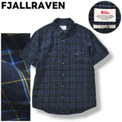 フェールラーベン FJALLRAVEN 半袖 リヨセル シャツ ダブルポケット ラウンドヘム ロゴ 刺繍 M チェック柄 ネイビー アウトドア カジュアル ウェア タウンユース レジャー メンズのサムネイル