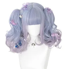 【新品】 ウィッグ ツインテール カール 紫 メッシュ ロリータ 原宿風 GAL系 耐熱ウィッグ コスプレ ゴスロリ ゴシック 巻き髪 森ガール ゆめかわいい お姫 小顔 女性 レディース パーティー 仮装 演劇 日常 かつら wig (ボブ＋ツインテール 0