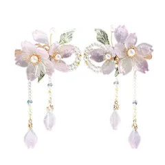 【新品】 ヘアピン 2個セット 古風 パール 歩振りフリンジクリップ ヘアクリップ サイドクリップ ヘアアクセサリー 髪飾り 中国風 仙気 復古 宮廷 漢服 超仙 少女 0