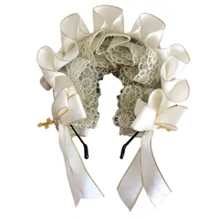 【新品】 ロリータ レース レディース カチューシャ ゴージャスフリル ゴスロリ 蝶結び コスプレ 髪飾り ヘアアクセサリー 萌え キュート メイドカフェ【J's select】 (白) 1