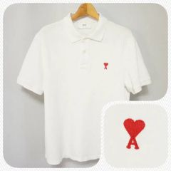 AMI PARIS ハートロゴ ポロシャツ ホワイト Lサイズ 男女兼用 新品 AMI PARIS ハートロゴ ポロシャツ ホワイト Lサイズ 男女兼用 新品