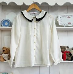 美品】Rene ルネ フリルブラウス 長袖シャツ リボン 花 白 34 日本製 