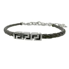 ヴェルサーチ ヴェルサーチェ VERSACE メデューサ チャーム グレカ レザー ブレスレット ブラウン シルバー ブランド古着ベクトル 中古▲■260509のサムネイル