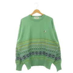 ブラック&ホワイト BLACK&WHITE SPORTSWEAR ニット セーター ウール LL 黄緑 グリーン クルーネック ワンポイント エンブレム ボーダー柄 ストライプ柄 幾何学模様 4594566 /AH26 ■GY13のサムネイル