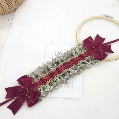 【新品】 ゴシックロリータ 髪飾り リボン付き ヘアアクセサリー ビーズチェーン フリル レースフリル カチューシャコスプレ系 萌え系 お人形茶話会 (ダークパープル Dark purple) 0