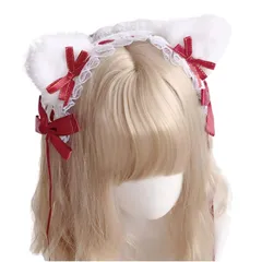 【新品】 morytrade カチューシャ ヘッドドレス 髪飾り レディース コスプレ リボン ゴスロリ ねこみみ ロリータ 猫 (赤) 1