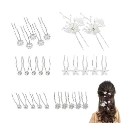 【新品】 Liroyal ヘアピン 髪飾り(27個) ヘアアクセサリー ヘッドドレス パール ラインストーン 花 Ｕピン ヘアピン 花嫁 成人式 学生 女の子 結婚式 卒業式 普段使い 入学式 パーティー 誕生日会 0