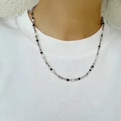 ブラック ネックレス ビーズ ゴールド  トレンド アレルギー ステンレス チョーカー テグス 重ね付け つけっぱなし サージカルステンレス 黒 メンズ パール クリア 透明