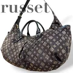 ☆★美品★russet　ラシット★トートバッグ　ショルダーバッグ　2WAY　肩掛け　ナイロン　レザー　ブラウン　総柄　ロゴ★♯2536