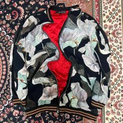 ザラ ZARA スカーフ柄 総柄 花柄 長袖 ベロア調 ブルゾン ジャンパー 