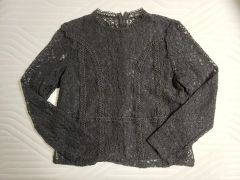 Gabardine K.T レース切替 チュニック L ネイビー 長袖 きれいめ 