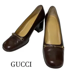 グッチ　GUCCI　 ホースビット レザーパンプス チャンキーヒール ダークブラウン 36
