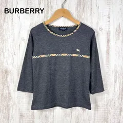 BURBERRY LONDON バーバリーロンドン ホースロゴ刺繡 ノバチェック 七分袖 カットソー グレー レディース トップス