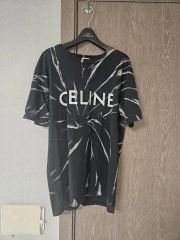 美品✨CELINE Tシャツ 半袖 ダイダイ センターロゴ 総柄 Lサイズ 黒 