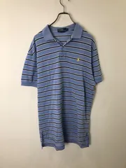 S00832 | POLO RALPH LAUREN｜ポロラルフローレン｜ポロシャツ｜ブルー 青｜ボーダー｜コットン100％｜半袖｜L｜90S｜Y2K｜古着｜USA古着｜アメカジ｜ヴィンテージ｜今期トレンド｜フォロー割