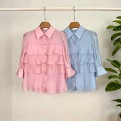 美品トゥジューtoujours バックギャザーボザムシャツ ジャガード 小花 