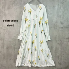 gelato pique ジェラートピケ 0 ホワイト 花柄 チューリップ柄 カシュクール ロングワンピース PWC0241274 ルームウェア パジャマ 部屋着 ナイトウェア ワンピ フリル袖 総柄  白 リボン ★ ■◇ ★ ◇■