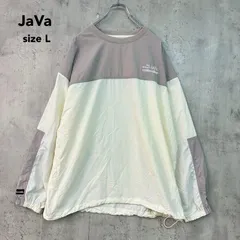 JaVa ジャバ  L アイボリー 裾ドロストバイカラーシアープルオーバー ナイロン100% 切替デザイン ワンポイントロゴ オーバーサイズ ゆるだぼ ビッグシルエット カジュアル ストリート ★ ■◇ ★ ◇■