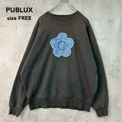 PUBLUX パブリュクス MARY QUANT F チャコールグレー デニム ドッキング フラワーモチーフ デイジー アップリケ クルーネック スウェット トレーナー 裏起毛 オーバーサイズ ビッグシルエット 限定展開 完売品 別注 ★ ◇■ ★ ◆■のサムネイル
