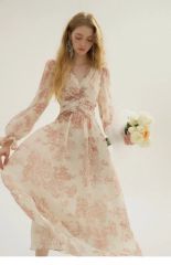 オーディアミューズ☆ボウタイプリーツワンピース☆ベージュ系☆42☆未
