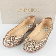 JIMMY CHOO ジミーチュウ　グリッターパンプス フラットシューズ リボン ラメ　34（21cm）