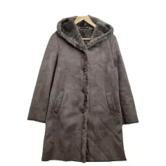 UNIQLO ユニクロ ブラウン フード ロング ムートン M フェイクファー ロング ムートン