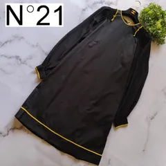 19SS N゜21 異素材フレアワンピース バイカラー ブラック 長袖 38のサムネイル