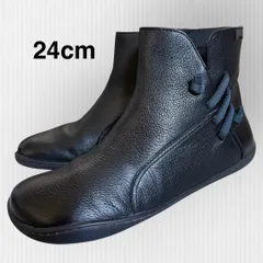 【カンペール】ペウカミ　24cm  黒　ショートブーツ　オブリークトゥ　サイドジップ　レザー　アンクルブーツ　ブラック　シボ革のサムネイル