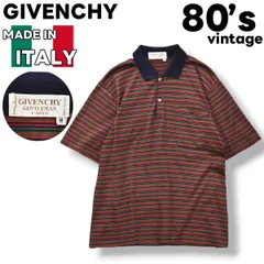 【希少】 80s ヴィンテージ イタリア製 ジバンシー GIVENCHY GENTLEMAN PARIS 半袖 ポロシャツ GG ロゴ 刺繍 M ボーダー柄 マルチカラー ラグジュアリー メンズのサムネイル