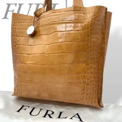 【B5294】 FURLA フルラ トートバッグ レザー クロコ型押し スクエア ロゴチャーム ファスナーポケット イタリア製 レディース