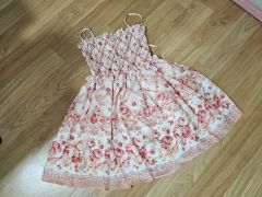 美品 evelyn レース フリル ティアード ワンピースロング ピンク 花柄