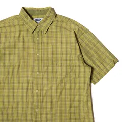 00's オールドネイビー チェック コットン シャツ 半袖 (L) 黄緑系 ボックスシャツ 00年代 旧タグ オールド GAP ギャップ OLD NAVY アメリカ古着 USED ビンテージ ヴィンテージ