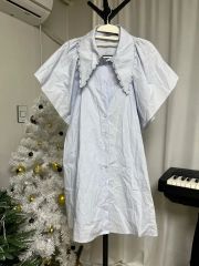 ローラアシュレイ　ビンテージ　半袖　水色　水ロング　ワンピース　シャツ　M L ローラアシュレイ ビンテージ 半袖 水色 水ロング ワンピース シャツ