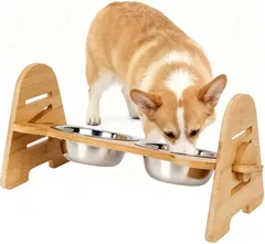 犬食器 4段階 ペット用食器台 ペットボウル 食器台 餌入れ 犬餌入れスタンド 天然竹製